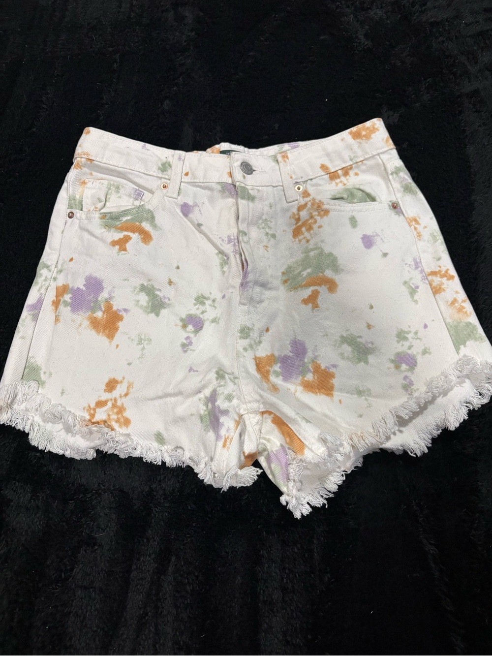 wild fable White Tie-Dye Frayed Hem Denim Shorts
